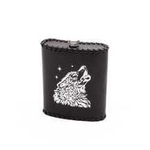 Frenzo gifts ФФ.61 фляжка подарочная в кожаном чехле / Волк / черный