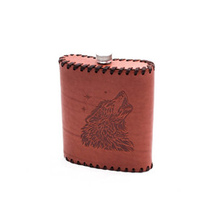 Frenzo gifts ФФ.61 фляжка подарочная в кожаном чехле / Волк / коричневый