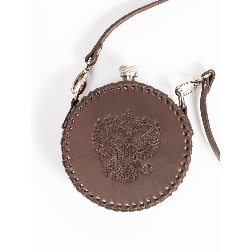 Frenzo gifts ФФ.41.СР.Т фляжка подарочная в кожаном чехле / Герб/ темно-коричневый