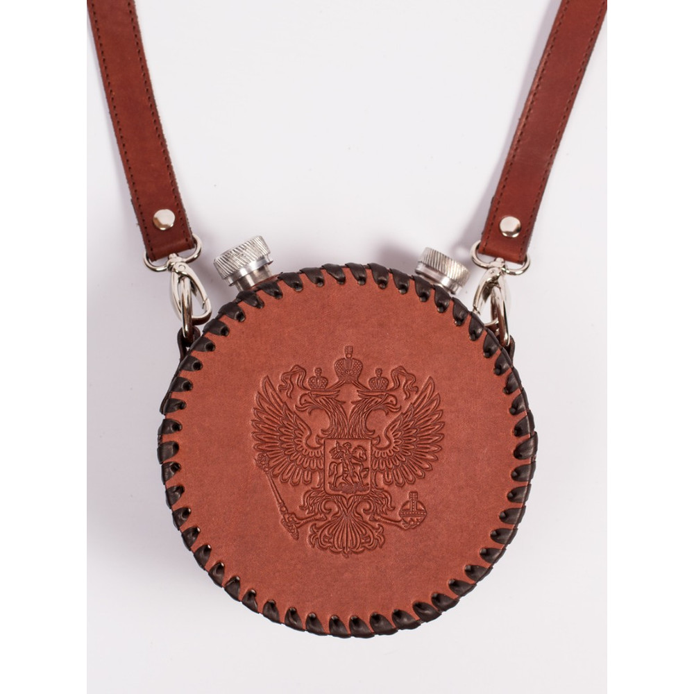 Frenzo gifts ФФ.42.Ч.Т фляжка подарочная в кожаном чехле / Герб / коричневый