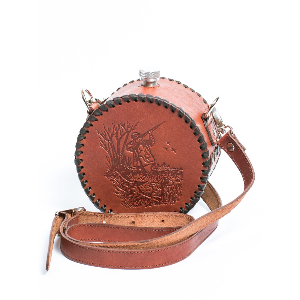Frenzo gifts ФФ.44.К.Т фляжка подарочная в кожаном чехле / Охота / коричневый