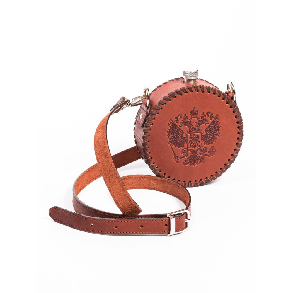 Frenzo gifts ФФ.41.СР.Т фляжка подарочная в кожаном чехле / Герб / коричневый