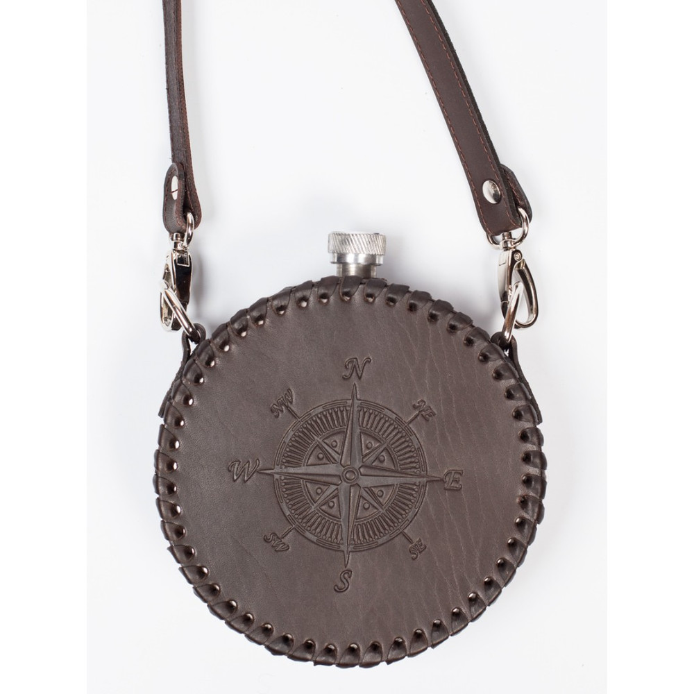 Frenzo gifts ФФ.41.СР.Т фляжка подарочная в кожаном чехле / Роза ветров / темно-коричневый