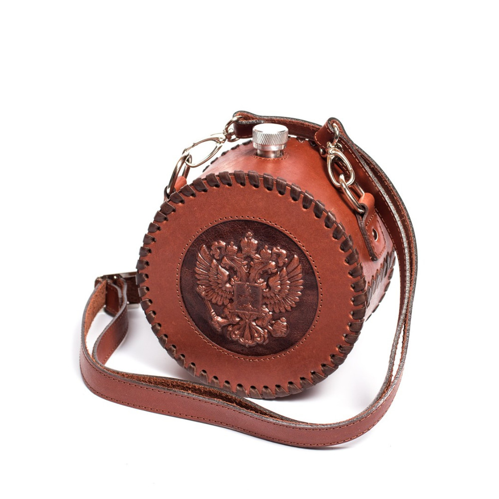 Frenzo gifts ФФ.54 фляжка подарочная в кожаном чехле / Герб / коричневый
