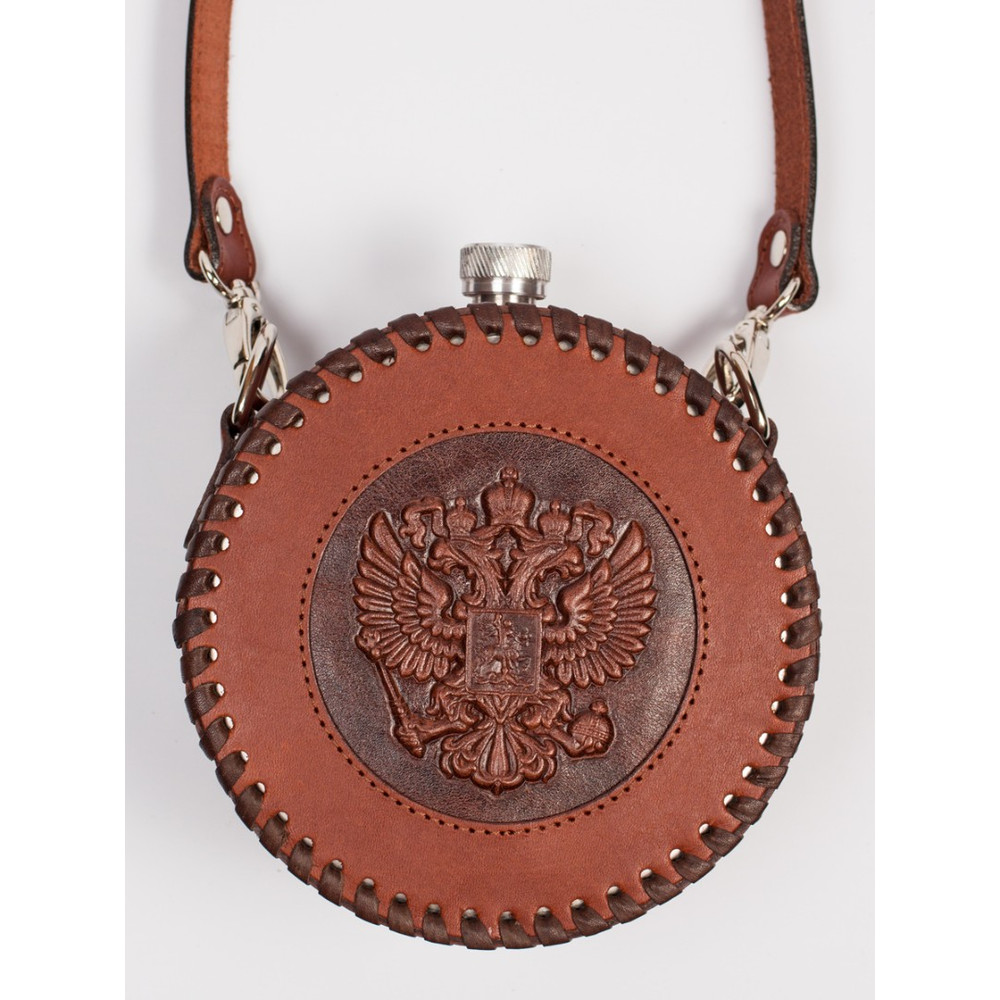 Frenzo gifts ФФ.54 фляжка подарочная в кожаном чехле / Герб / коричневый