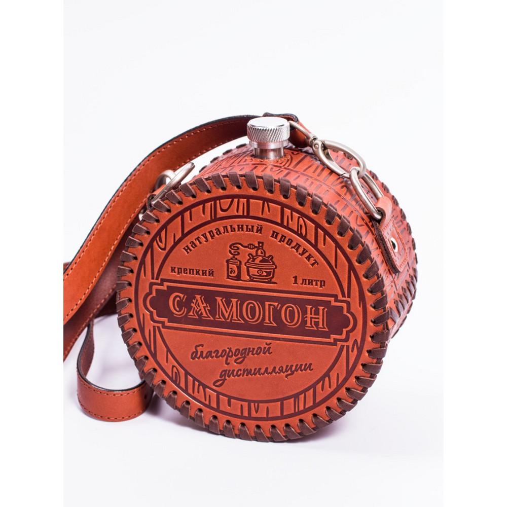 Frenzo gifts ФФ.46 фляжка подарочная в кожаном чехле / Самогон / коричневый