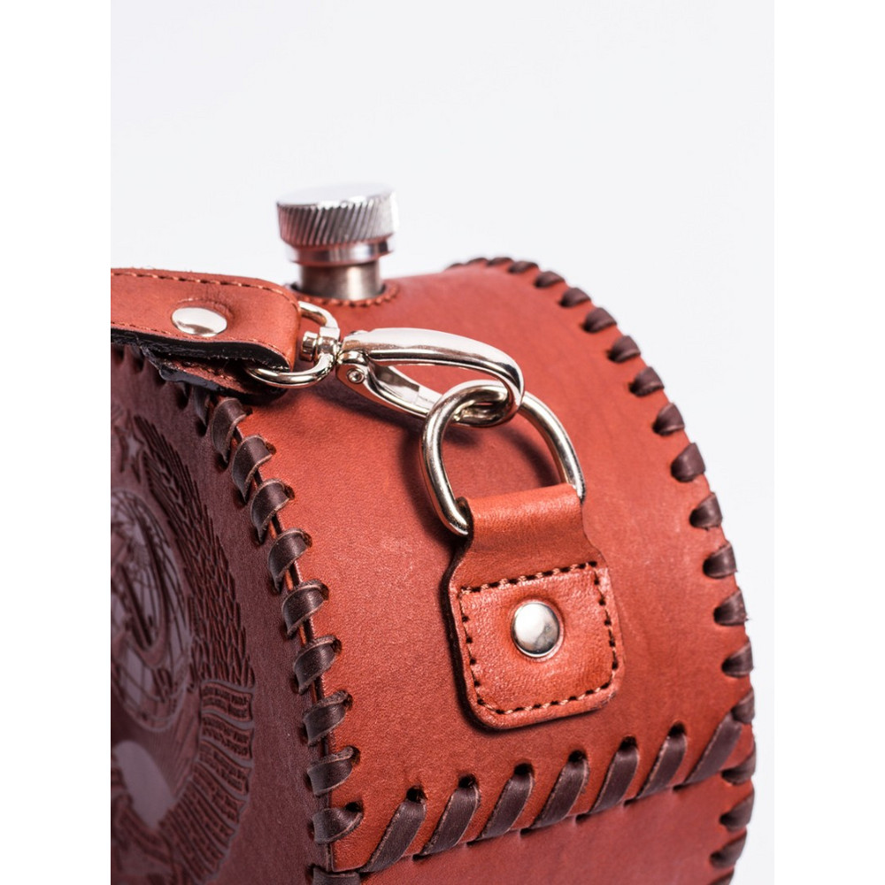 FRENZO GIFTS ФФ.44.СССР ФЛЯЖКА ПОДАРОЧНАЯ В КОЖАНОМ ЧЕХЛЕ / КОРИЧНЕВЫЙ