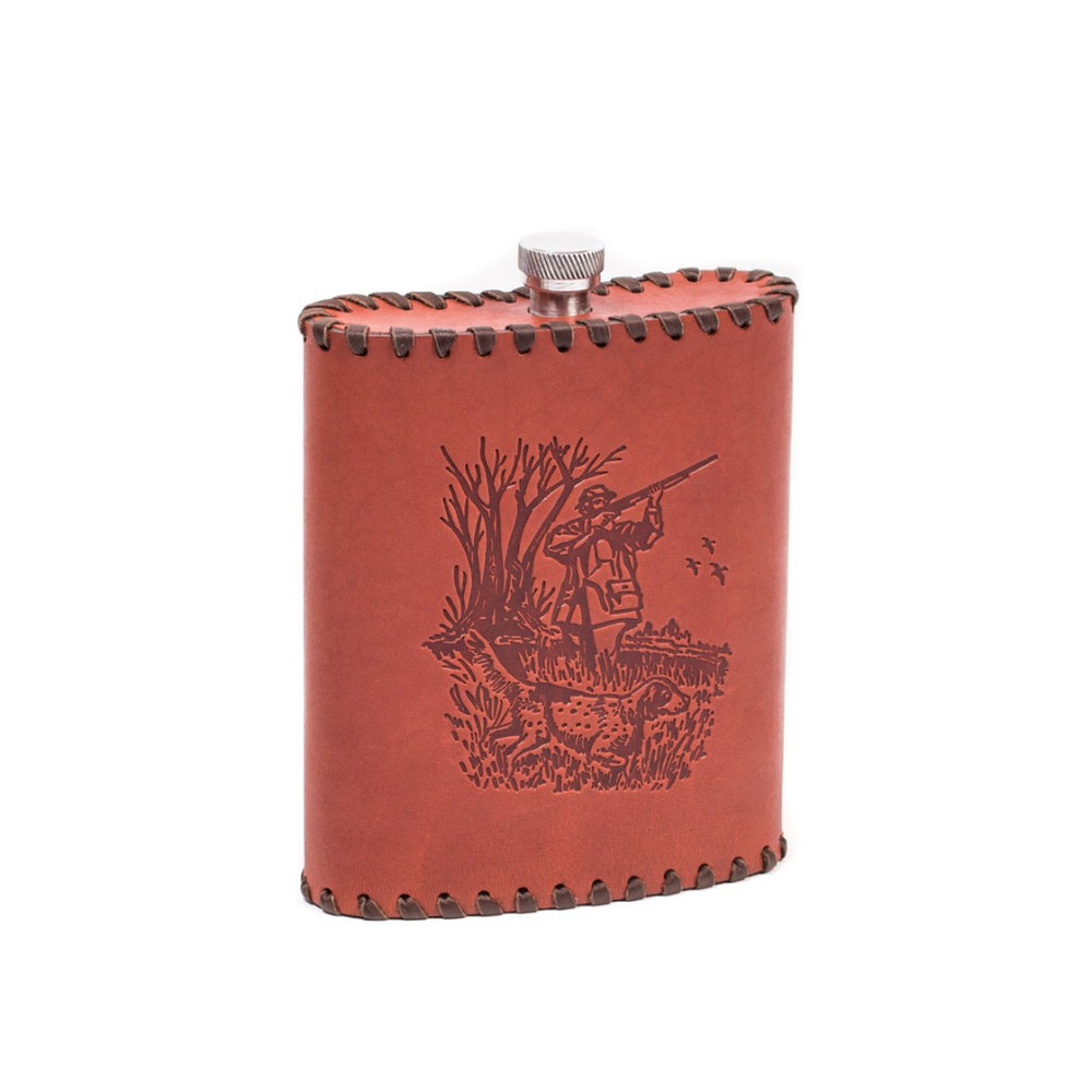 Frenzo gifts ФФ.61 фляжка подарочная в кожаном чехле / охотник / коричневый