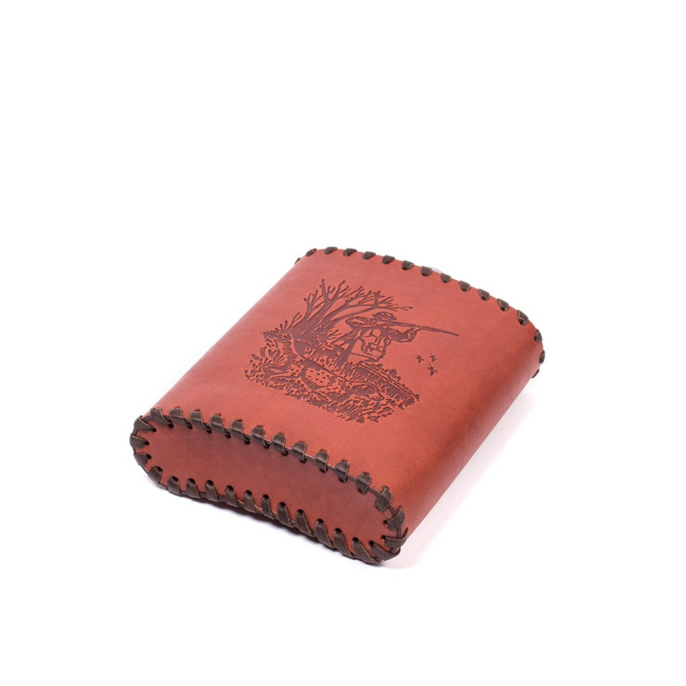 Frenzo gifts ФФ.61 фляжка подарочная в кожаном чехле / охотник / коричневый