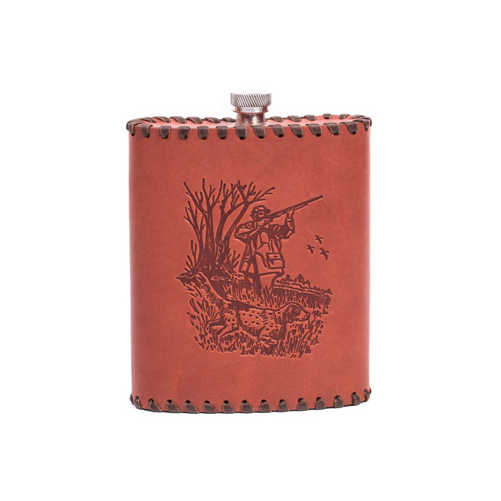 Frenzo gifts ФФ.61 фляжка подарочная в кожаном чехле / охотник / коричневый