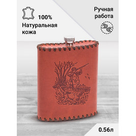 Frenzo gifts ФФ.61 фляжка подарочная в кожаном чехле / охотник / коричневый